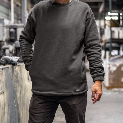 Male worker wearing The Crew Sweatshirt by 1620 Workwear in Granite