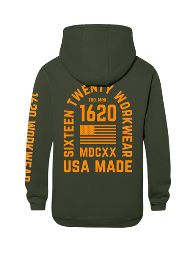 Stacked Logo Work Hoodie Sweatshirts 1620 workwear Hunter Green Orange Small
