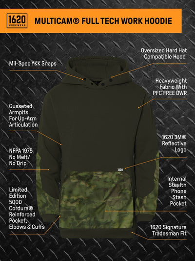 MultiCam® Full Tech Work Hoodie Sweatshirts 1620 workwear
