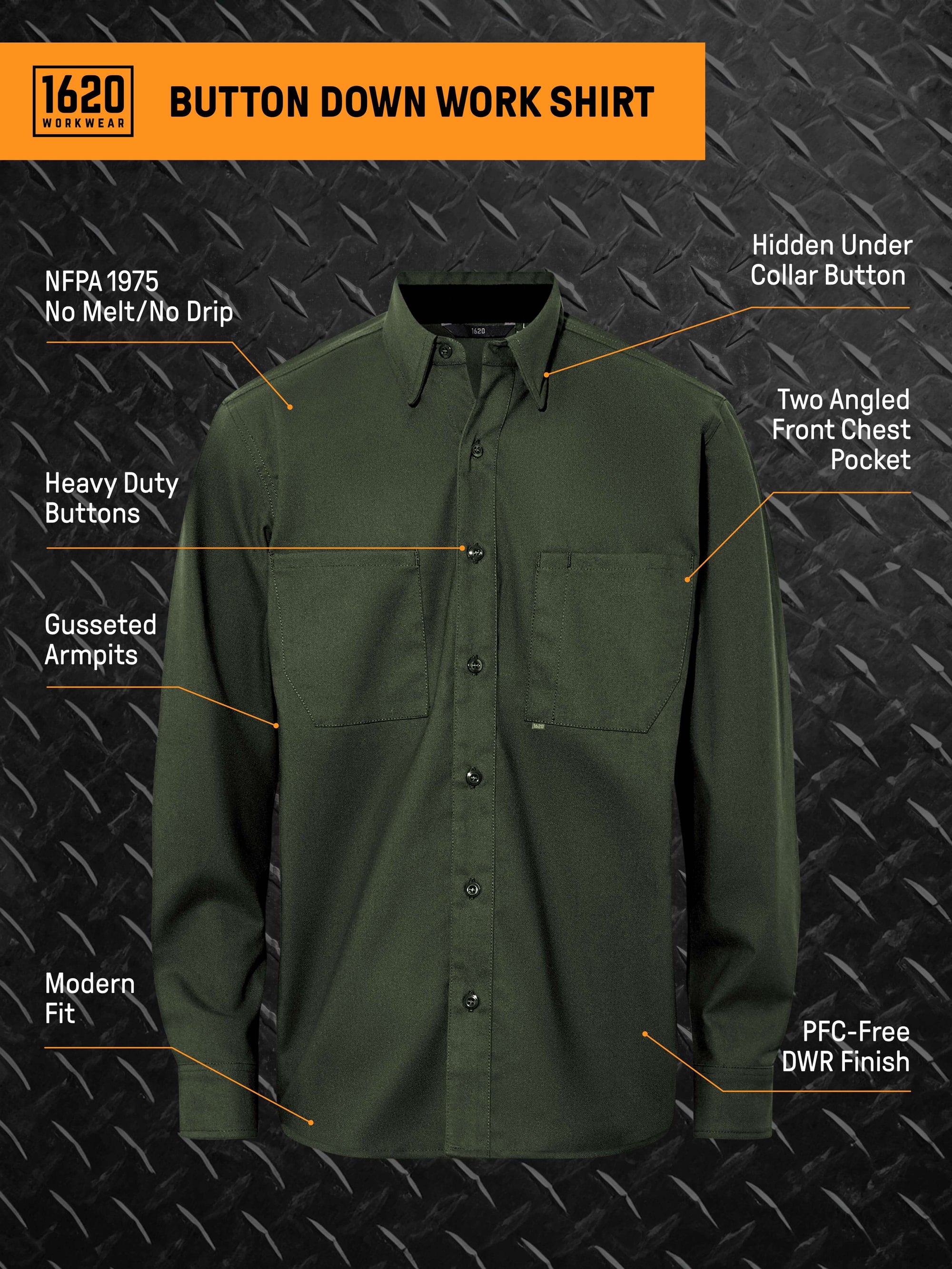 dress work shirts Button Down Work Shirt, Meteorite / XL by 1620 workwear