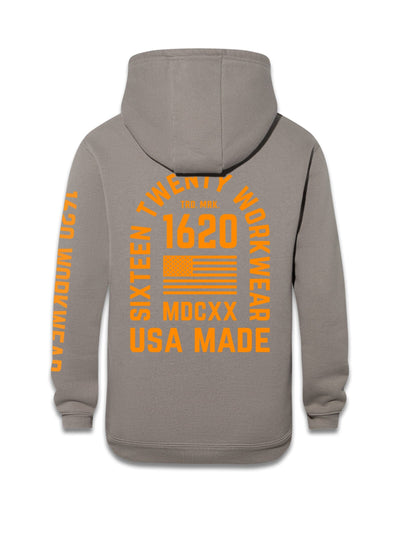 Stacked Logo Work Hoodie Sweatshirts 1620 workwear Grey Orange Small